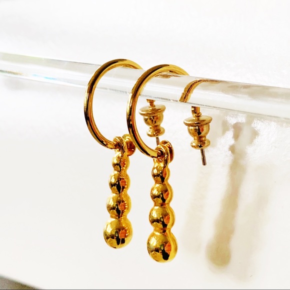 Vintage Jewelry - Gold Tone Hoop Earrings with Charm